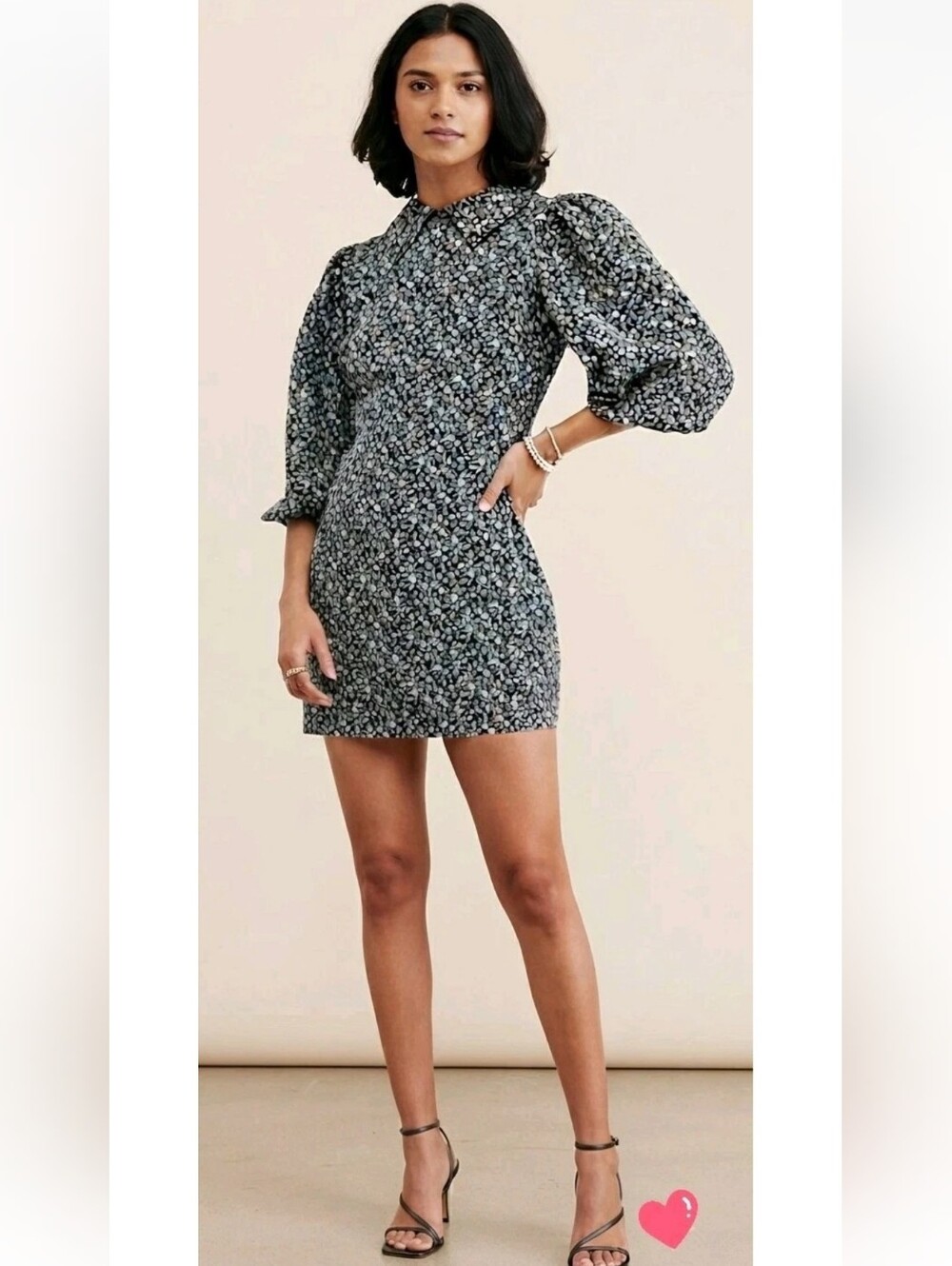 Free People Making Plans Mini Dress Puff Sleeve Peter Pan Collar! Size 8